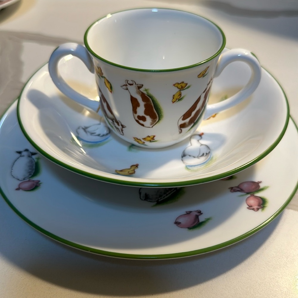 Tiffany & Co bone China children’s dinnerware includes plate bowl and cup